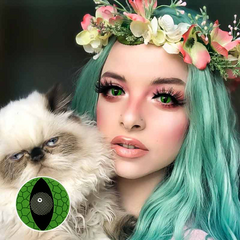 Lentes de contacto de color verde con ojos de gato y serpiente para cosplay 