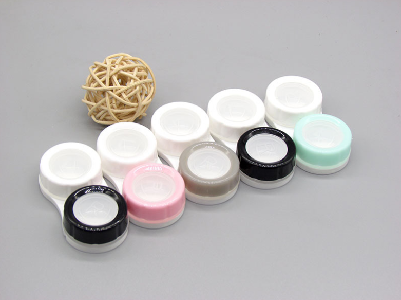 Estuche para lentes de contacto de doble color transparente y multicolor 