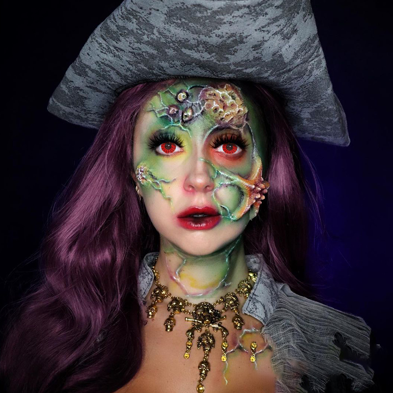 Lentes de contacto de color negro con diseño de telaraña de Halloween 