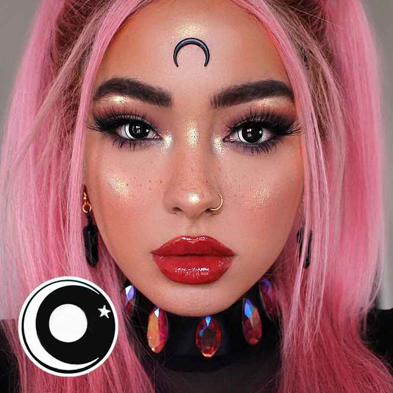 Lentes de contacto blancas con forma de estrella de luna de Halloween