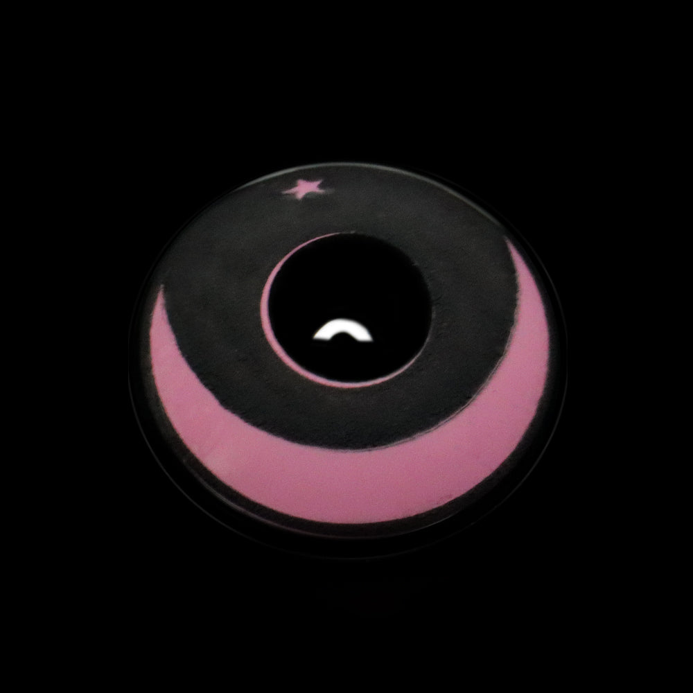 Lentes de contacto de color rosa con luna y estrella de Halloween