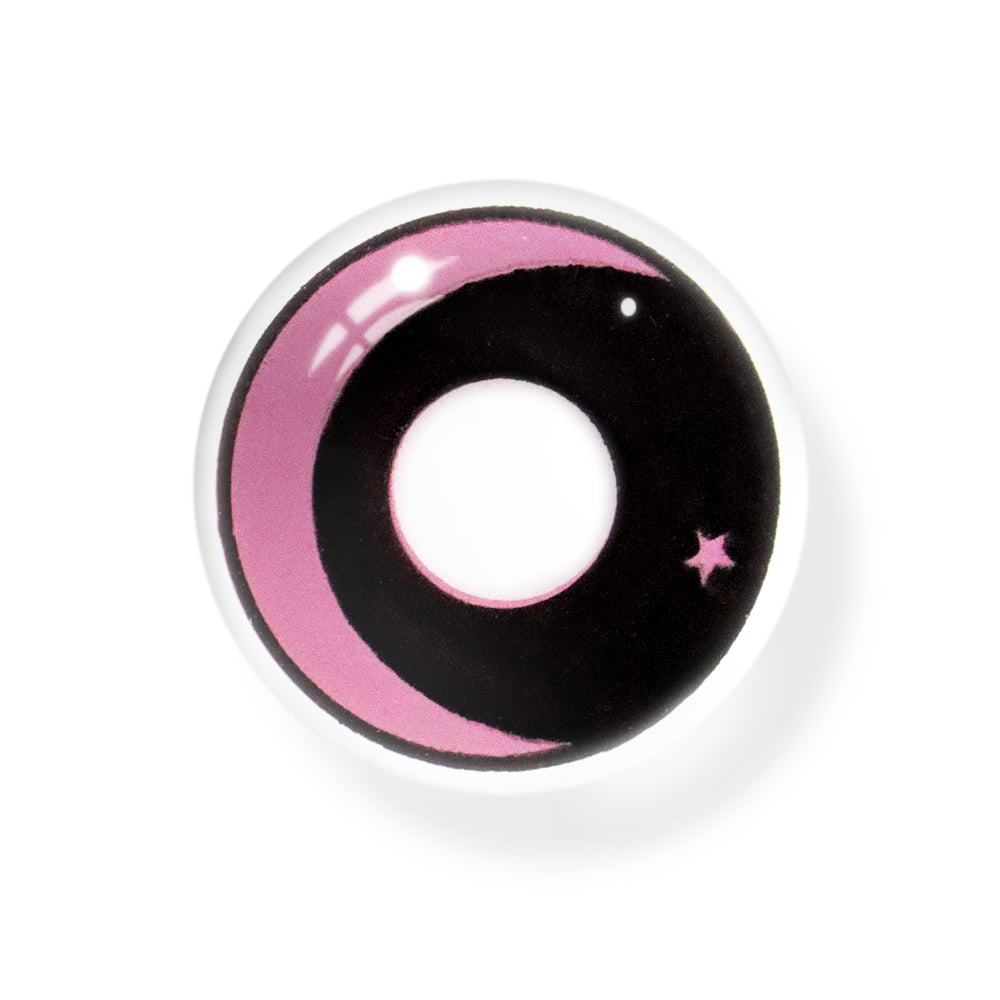 Lentes de contacto de color rosa con luna y estrella de Halloween
