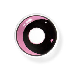 Lentes de contacto de color rosa con luna y estrella de Halloween