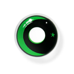 Lentes de contacto de color verde con luna y estrella de Halloween