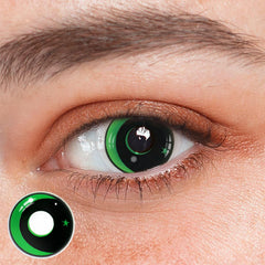 Lentes de contacto de color verde con luna y estrella de Halloween