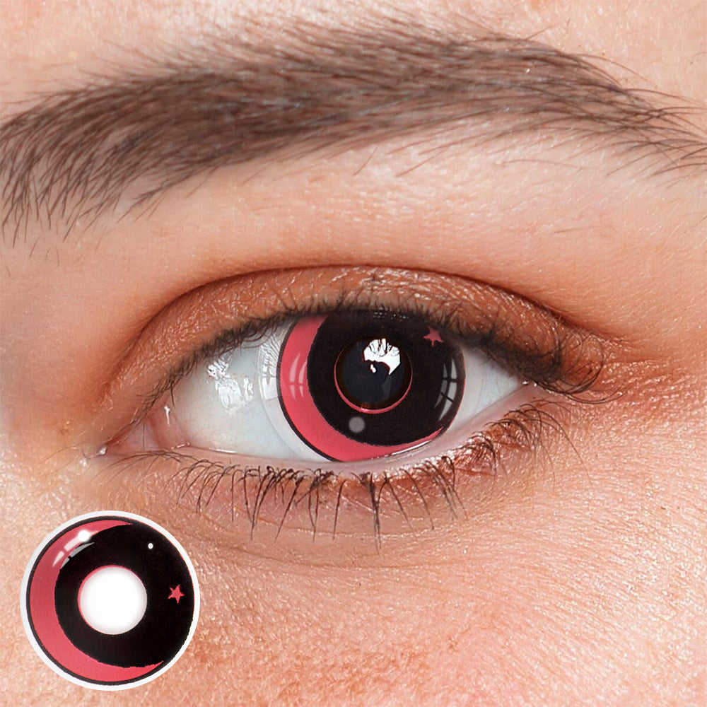 Lentes de contacto de color rojo con luna y estrella de Halloween