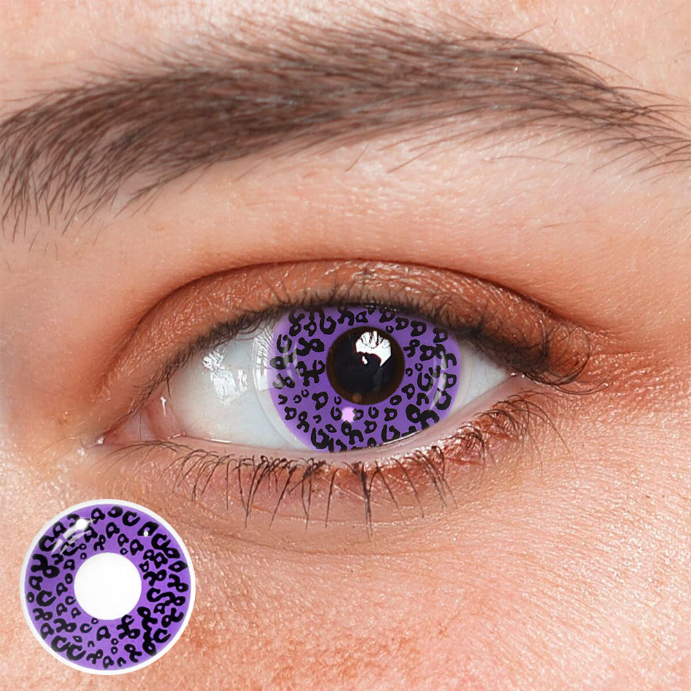 Lentes de contacto de color morado con diseño de leopardo para cosplay 