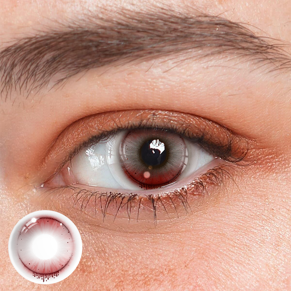 Lentes de contacto de color rojo lágrimas de bruja para cosplay