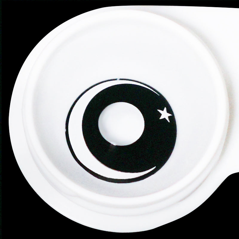 Lentes de contacto blancas con forma de estrella de luna de Halloween