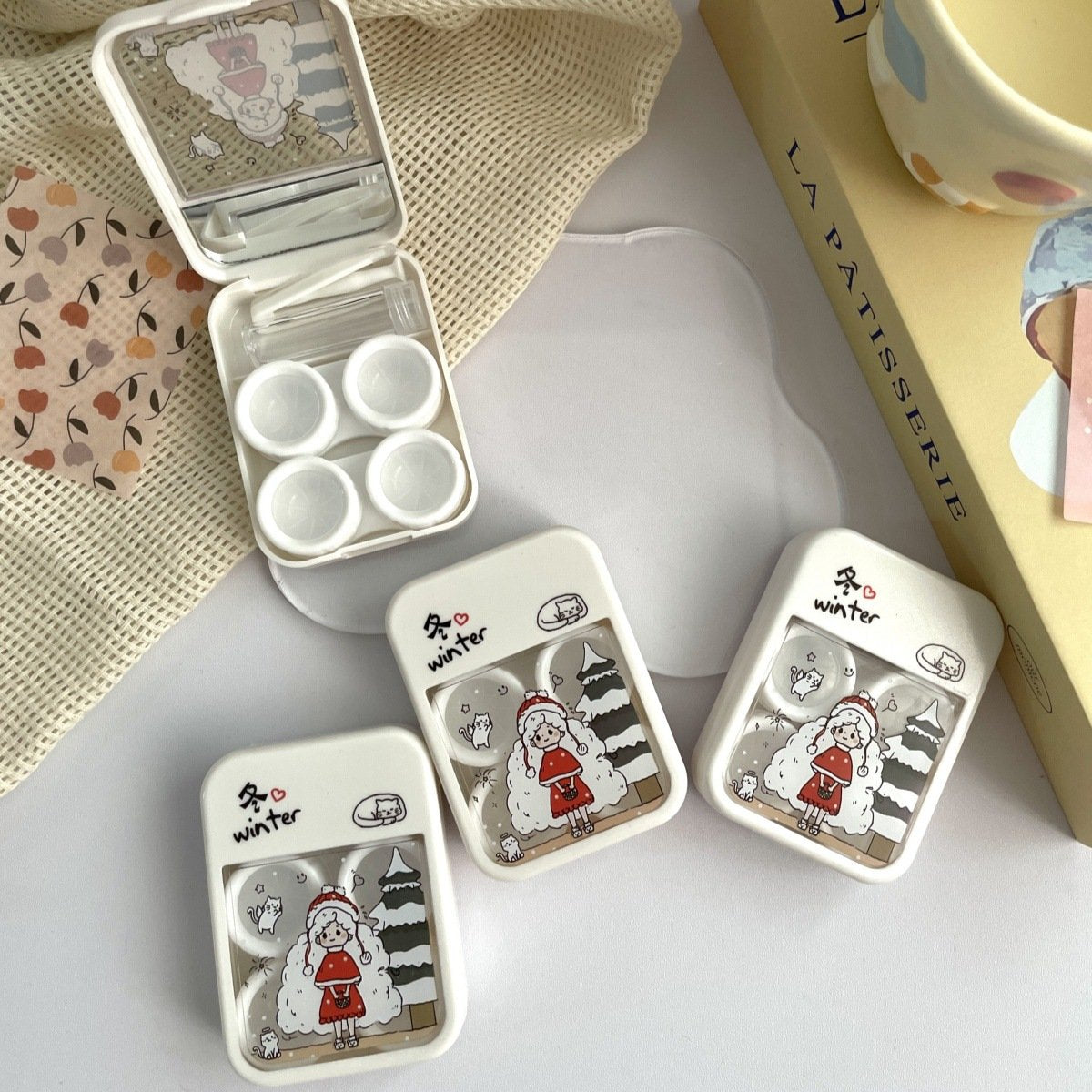 Estuche para lentes de contacto de color con forma de corazón para niña Four Seasons 