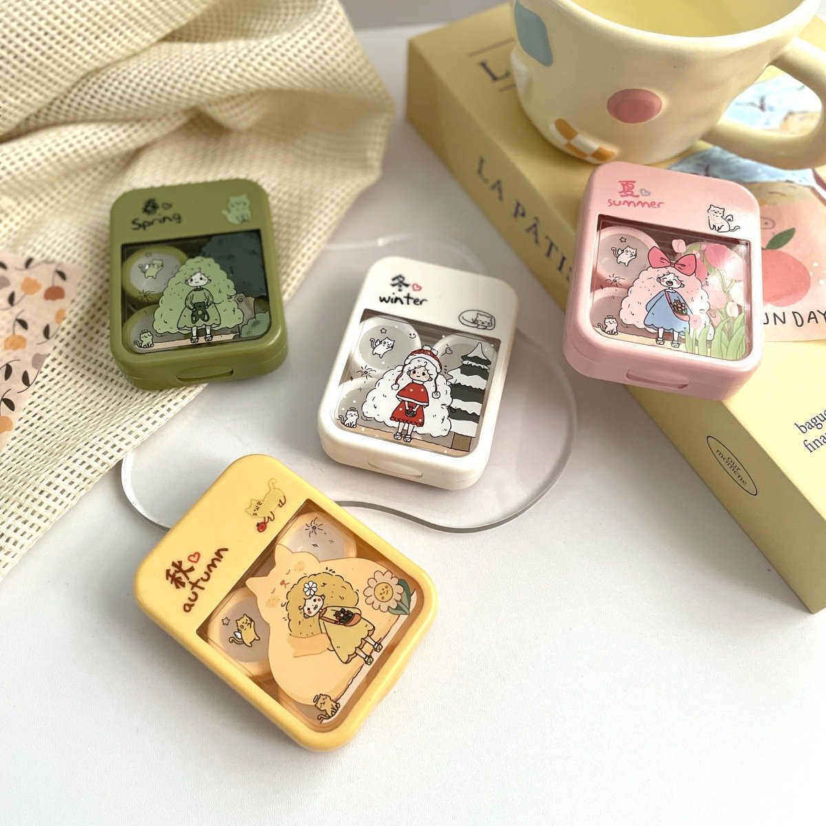 Estuche para lentes de contacto de color con forma de corazón para niña Four Seasons 