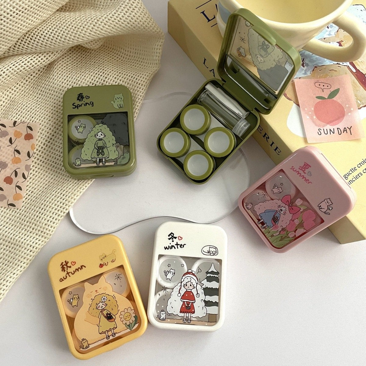 Estuche para lentes de contacto de color con forma de corazón para niña Four Seasons 