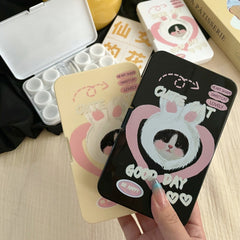 Estuche para lentes de contacto de colores con un lindo gato 
