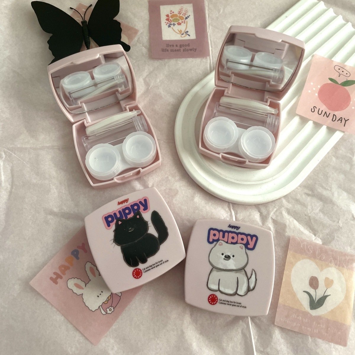 Estuche para lentes de contacto de colores, sencillo y bonito 