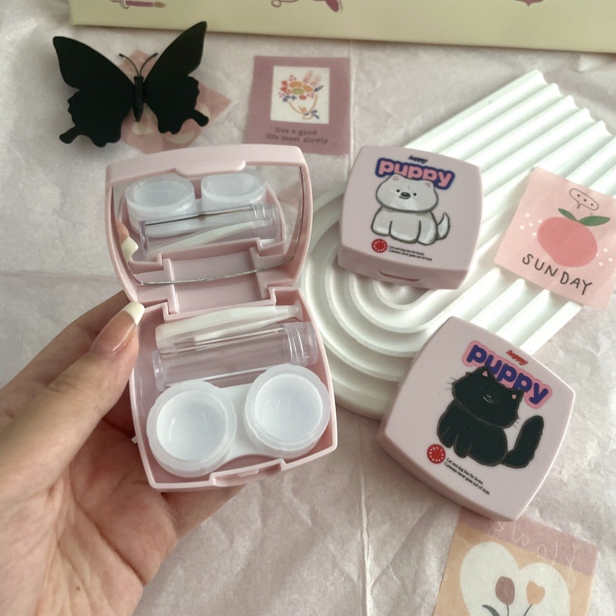 Estuche para lentes de contacto de colores, sencillo y bonito 