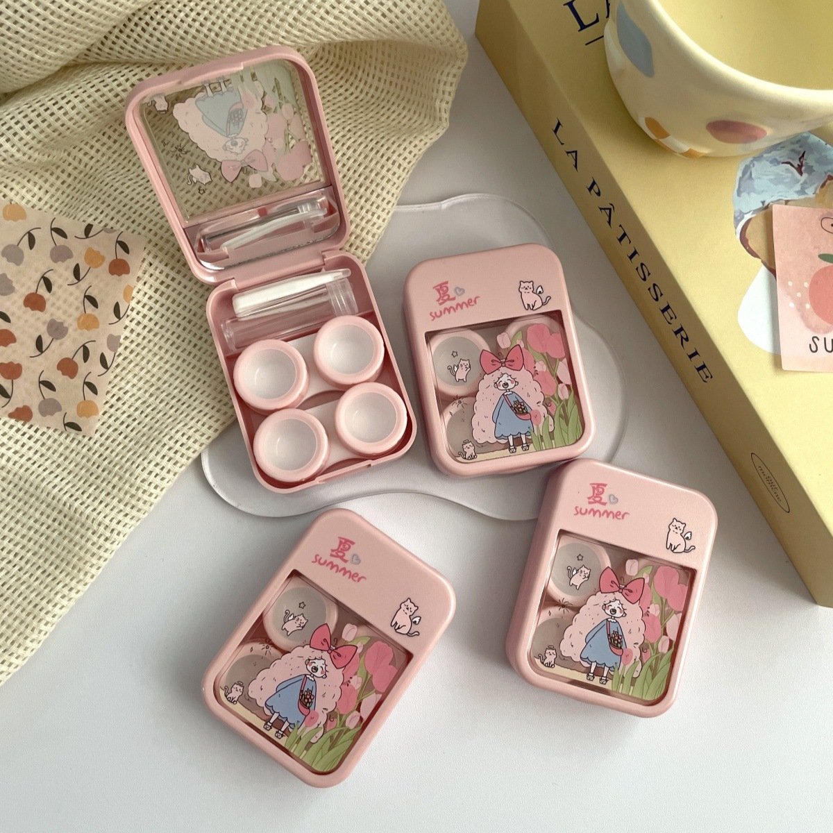 Estuche para lentes de contacto de color con forma de corazón para niña Four Seasons 